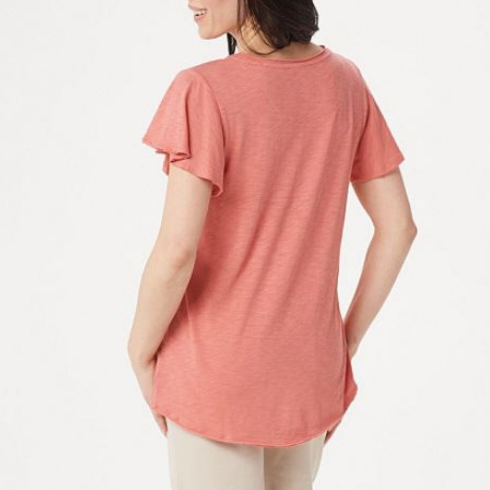 Peace Love World Flutter Sleeve Knit Tee 1358 - Picture 2 of 2
